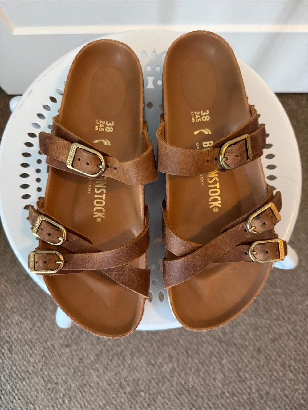Birkenstock Brown Triple-Buckle Leather Sandals